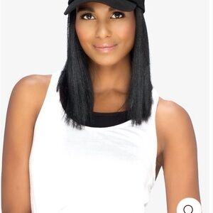 Baseball Cap Wig with Silky Straight Hair in Medium length color 1B off black
